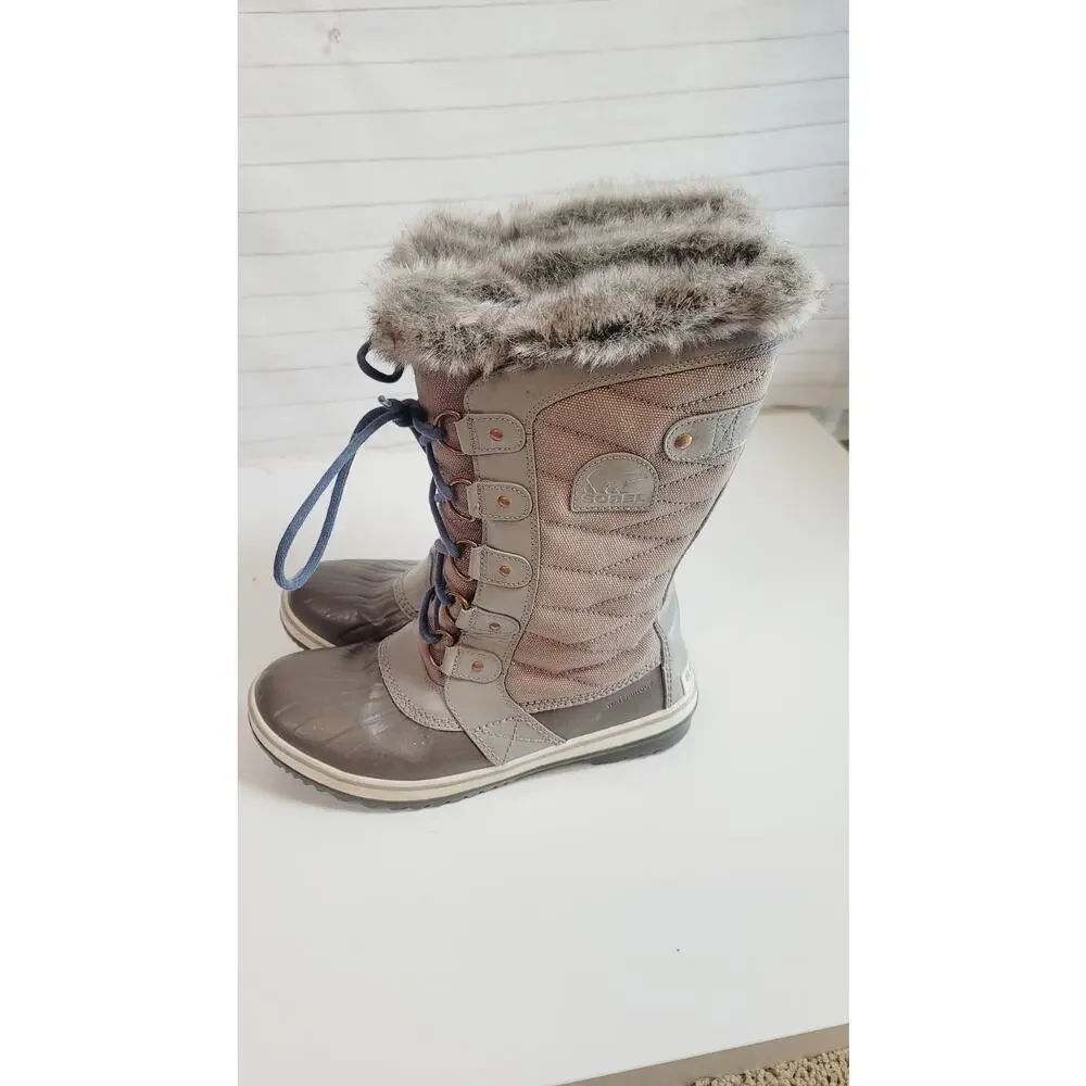 SOREL Tofino II Faux Fur Lined Waterproof Lace Up Snow Boot in Kettledust, sz 9
